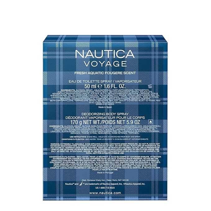 Nautica Voyage Giftset, 1.6 fl oz EDT + 6 oz Deodorizing Body Spray, Notes of Apple, Cedarwood, Mimosa, Men's Fragrance, Long Lasting, Everyday Fragrance