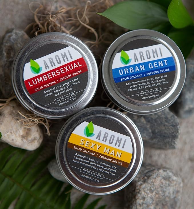 Aromi Solid Cologne | Aromatic, Woodsy Men's Fragrance, Mandarin, Mint, and Suede Scent, Vegan, Cruelty-free, Gift for Him, Stocking Stuffer, Travel, (Sexy Man)