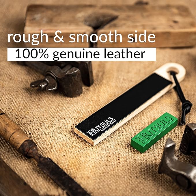 Hutsuls Pocket Knife Strop Kit - Get Razor-Sharp Edges with Pocket Leather Strop for Knife Sharpening, Easy to Use Knife Stropping Kit with Stropping Compound, Stropping Leather Sharpening Strop Block