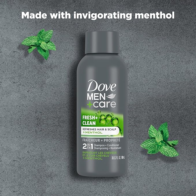 DOVE MEN + CARE Fortifying 2 in 1 Shampoo and Conditioner for Normal to Oily Hair Fresh and Clean with Caffeine Helps Strengthen Thinning Hair 3 oz (Pack of 12)