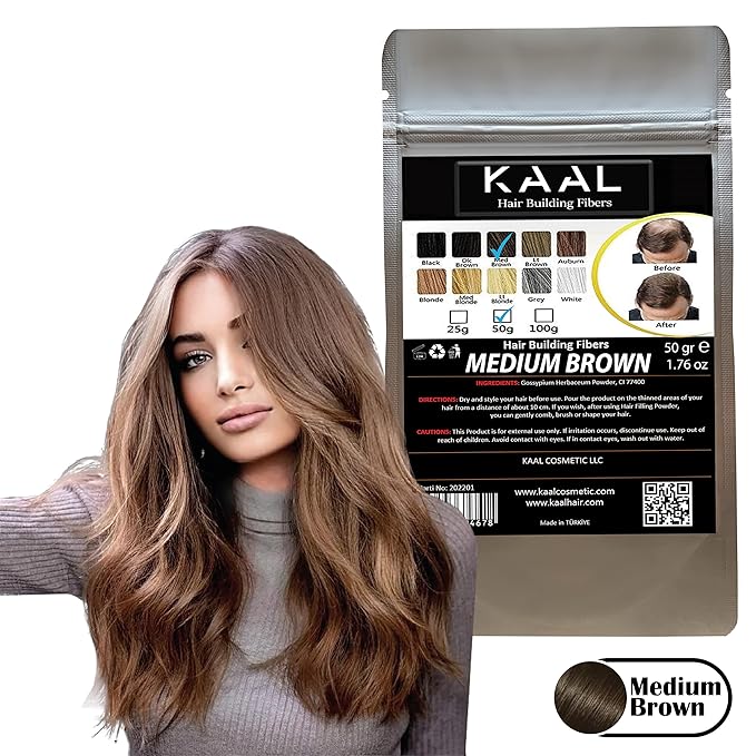 KAAL Hair Fiber Refill Pack | (1.76 oz, Medium Brown) Hair Building Fibers for Hair Loss Concealment, Texturizing Powder for Thinning Hair Areas in Men and Women