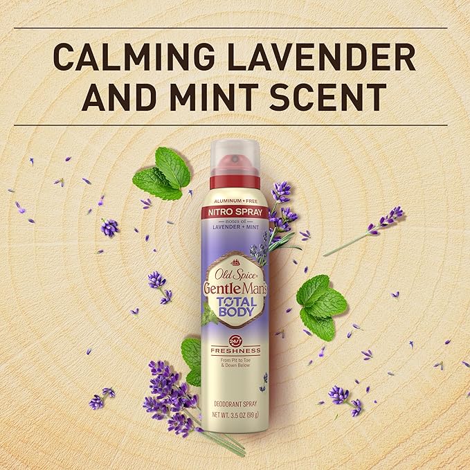Old Spice Whole Body Deodorant Spray for Men, Aluminum Free, Lavender + Mint Scent, 24/7 Odor Protection, 24/7 Lasting Freshness, Dermatologist Tested, Gentle on Skin, Safe to Use All Over, 3.5 oz