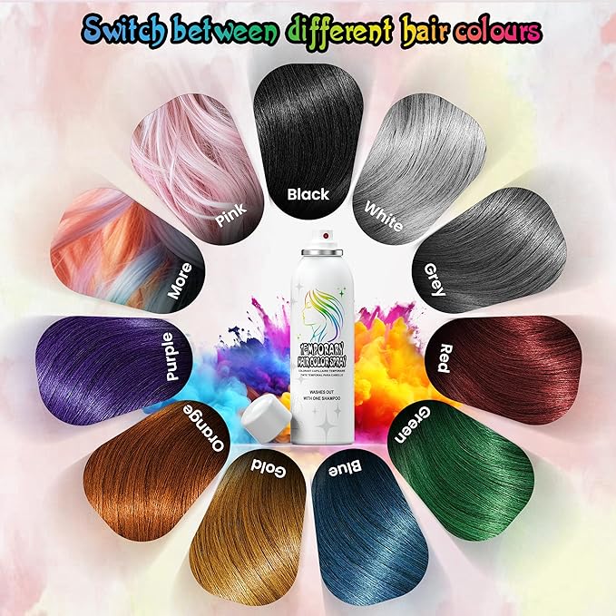 Grey Temporary Hair Color Spray - Gentle Formula, Washable & Non-Sticky | Silver Gray Instant Hair Dye Alternative for Adults | Halloween, Costume, Party Makeup, 150ml