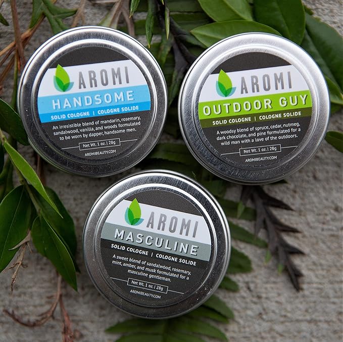 Aromi Solid Cologne | Sweet, Vanilla, Musk Fragrance, Vegan and Cruelty-free Scent, Portable, Travel, Small Gift, Men's Stocking Stuffer, Alcohol-free (Handsome)