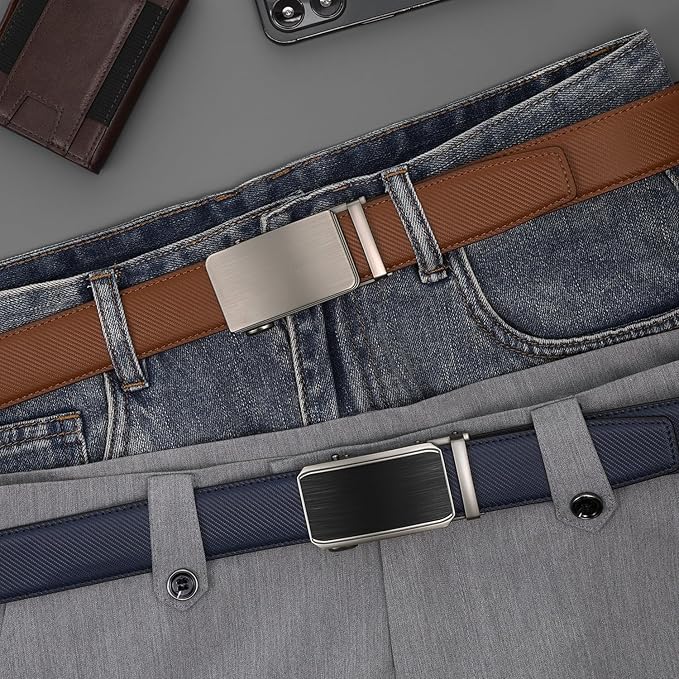 Zitahli Ratchet Belt for Men - 2 Packs Leather Mens belt For Gift Men Dress and Casual,Trim to Fit