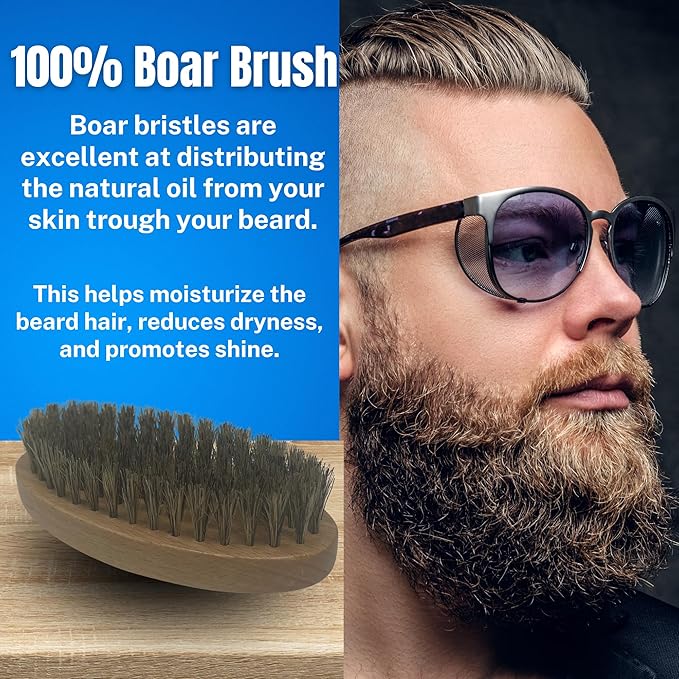 G.B.S Combo Set-3 Piece Kit Oval Wood Brush with Boar Bristles for Beard, Mustache with Bamboo Hard Comb