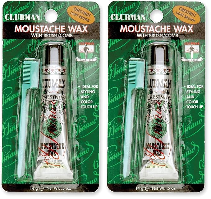 Clubman Moustache Wax Hang Pack - Chestnut, 0.5 oz (Pack of 2)