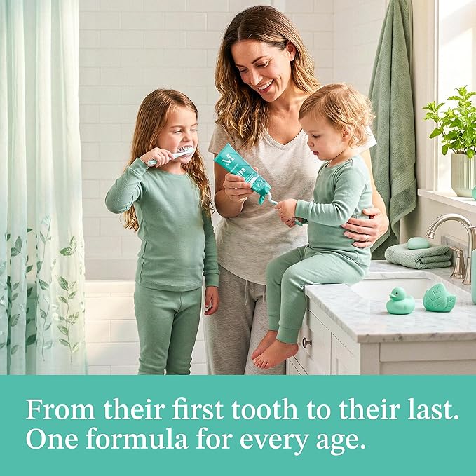 Mouthology Hydroxyapatite Kids Toothpaste Fluoride Free with Xylitol, Non Toxic Fluoride Free Toothpaste for Kids, All Ages (1-3), (3-6) & (6-12) Subtle Mint, 4oz
