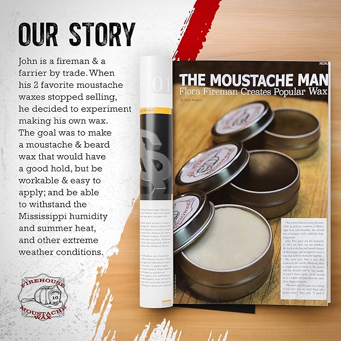 Firehouse Moustache Wax - Made in USA - for Beard & Mustache Shaping - All-Weather, Naturally Scented and Colored Beard Wax (DARK, 1 Ounce Tin) - Handmade in Small Batches by John the Fireman