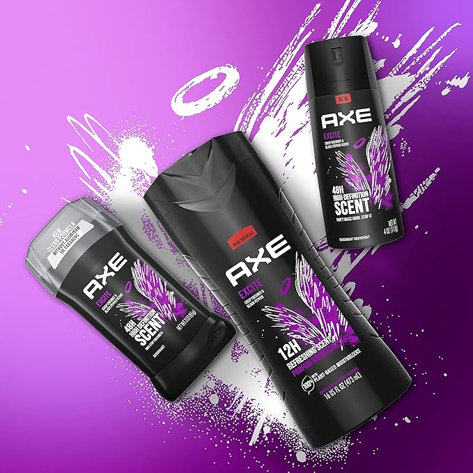 AXE Body Wash 12h Refreshing Scent Excite Crisp Coconut and Black Pepper Men's Body Wash with 100 percent Plant-Based Moisturizers 16 oz