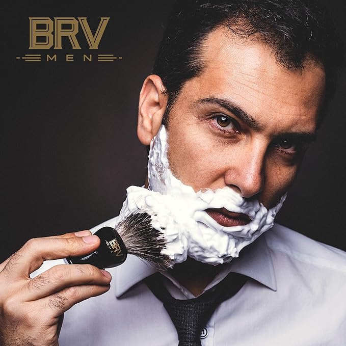 BRV MEN Pure Badger Shaving Brush LARGE (24mm knots) - Heavy Resin Handle - Use with Double-Edge Safety Razor, Straight Razor and Shaving Bowl - Black
