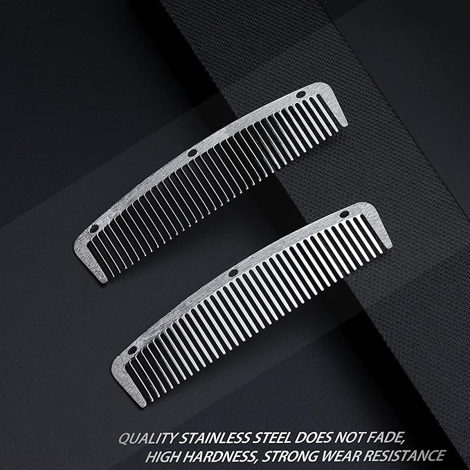 2 Pcs Metal Pocket Combs, Small Comb for Men Women, Mustache Comb Steel Beard Comb, Travel Comb, Easy Take, Wood Grain Design