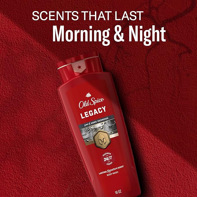 Old Spice Body Wash for Men, 24/7 Shower Fresh & Clean with Daily Use, Lasting Signature Scent, Refreshing Lather, Moisturizing Formula, Legacy with Coconut, Pine & Cedar Scent, 16 oz