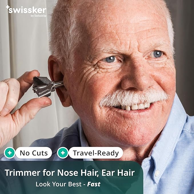 Swissklip Swissker Human Power Nose Hair Trimmer for Men | Manual Nose Hair Trimmer for Women I Stainless Steel Ear Hair Remover for Men & Women I Easy to Use Ear Hair Trimmers
