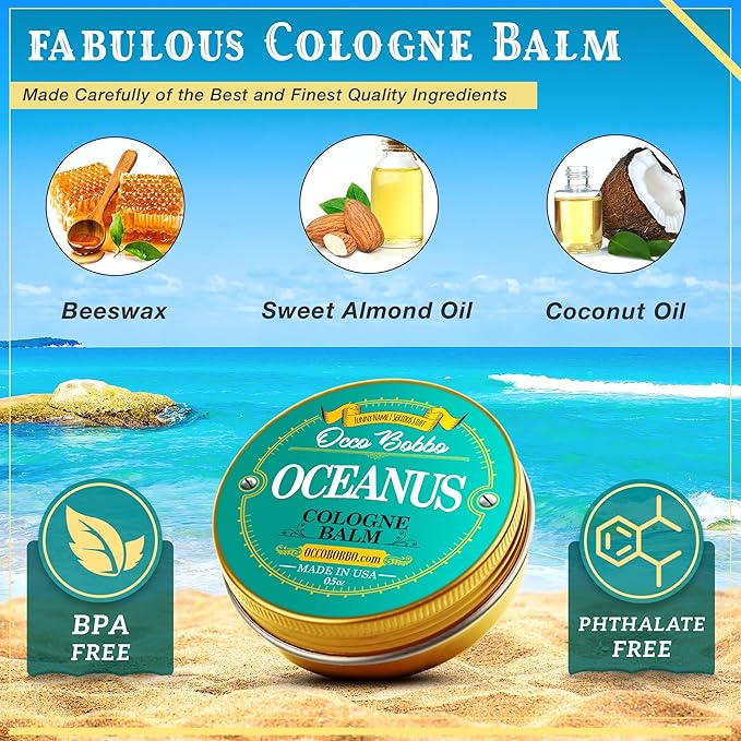 Handy Hound Occo Bobbo - Oceanus Solid Cologne Men - Made In the USA - A Clean Masculine Scent - All Natural Ingredients - .5 oz