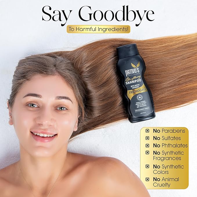 Nativo's Strengthening Shampoo for Thinning Hair – Biotin, Trichogen, Saw Palmetto and Zinc Formula – Volumizing and Thickening for Men and Women, 350 ml