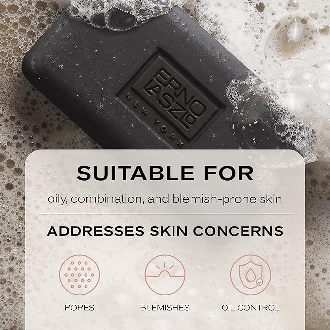 Erno Laszlo Sea Mud Deep Cleansing Face Wash Bar, Detox Charcoal Soap Bar with Dead Sea Mud, Removes Excess Oil, Unclogs Pores, Gently Exfoliates & Purifies Skin, For Oily, Blemish-Prone Skin, 1.7 oz