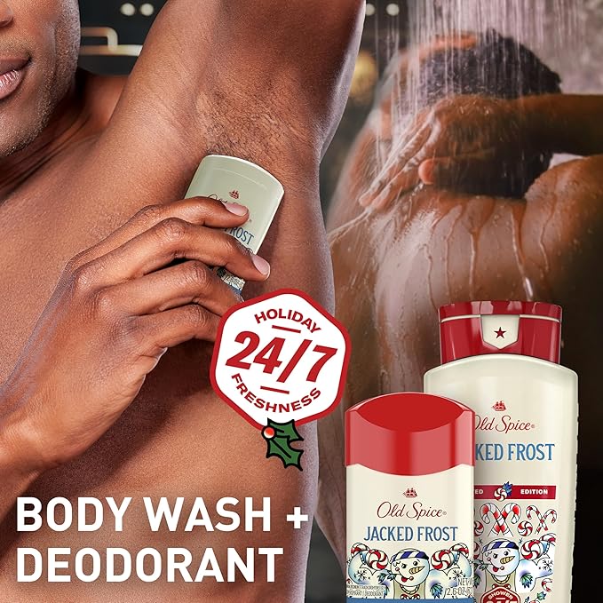 Old Spice Body Wash for Men, Holidudes Holiday Edition, 24/7 Holiday Freshness, Lasting Scent and Rich Lather, Stocking Stuffer, Jacked Frost Frosted Mint Scent, 16 oz