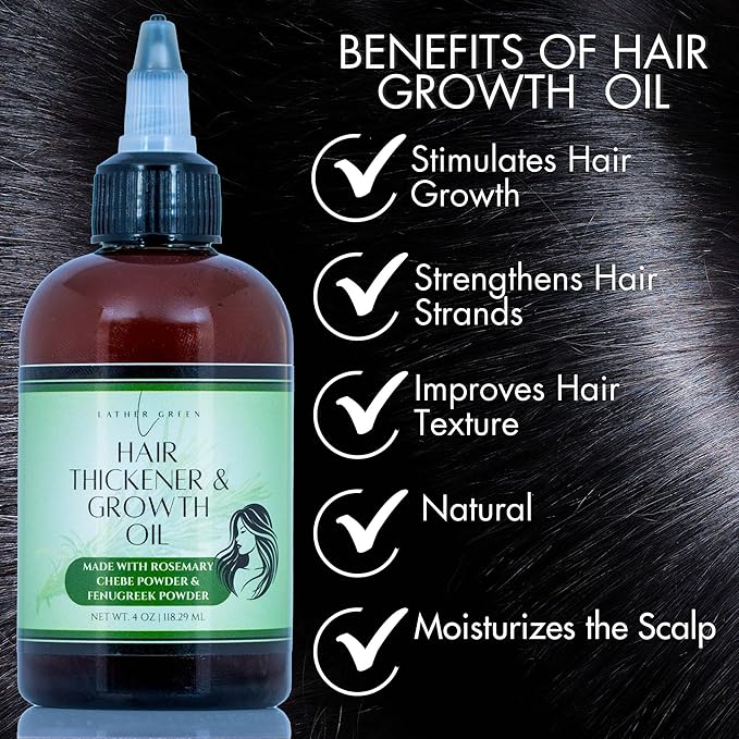 Hair Thickener & Growth Oil With Rosemary, Chebe, Fenugreek & Castor Oil, 4 oz