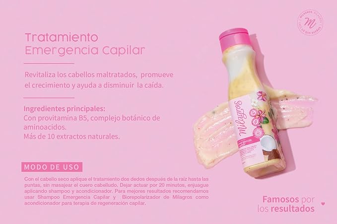 Milagros Emergencia Capilar Tratamiento Original Colombian Hair Care Products for Natural Growth, Strengthening, and Repair, 100% Natural, Pink
