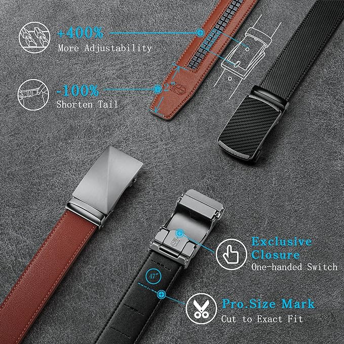 Zitahli Ratchet Belt for Men - 2 Packs Leather Mens belt For Gift Men Dress and Casual,Trim to Fit