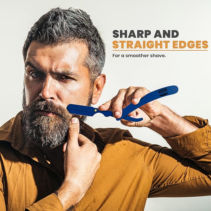 Utopia Care Professional Straight Razor for Men, Barber Straight Edge Razor Safety with 100 Pack Blades, Blue
