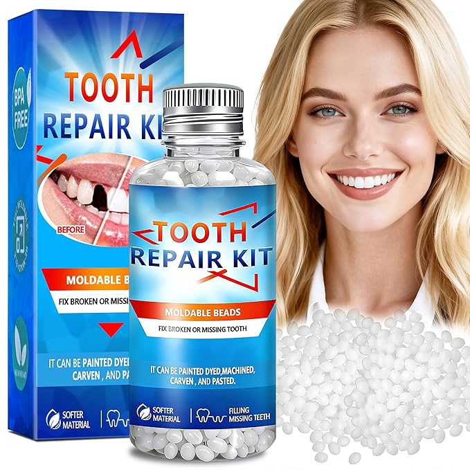 Tooth Repair Kit, Moldable False Teeth Beads, DIY Temporary Tooth Replacement Kit, Suitable for Missing, Broken and Chipped, Tooth Repair Beads Make You Smile Confidently-1PC
