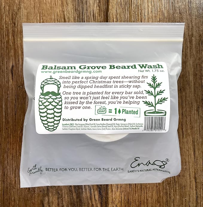 Natural Beard Wash Bar for Men – Solid Shampoo with Olive Oil & Hempseed Oil – Cleans, Softens, and Moisturizes –Beard & Mustache Wash Bar 1.75 Ounce (Pack of 1), Balsam Grove