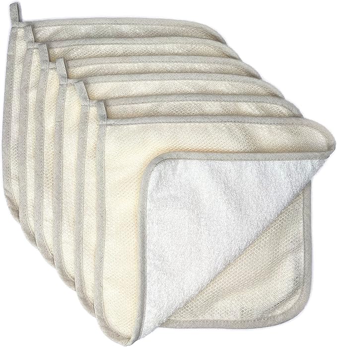 Large XL Soft Weave Cotton Washcloths - Exfoliating Scrubbers for Face & Body - 6 Pack