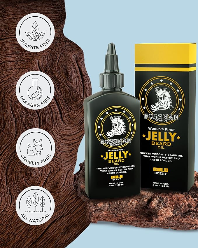 Bossman Jelly Beard Oil for Men - 3 Pack (12 oz in Total, Gold Scent) – Softens, Moisturizes & Conditions with Natural Ingredients
