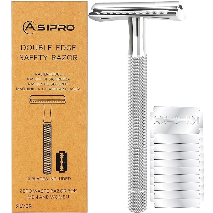 Safety Razor for Men & Women with 10 Double Edge Safety Razor Blades Reusable Double Edge Razor Single Blade Razors for Women & Men Kit Gift Metal Razors Stainless
