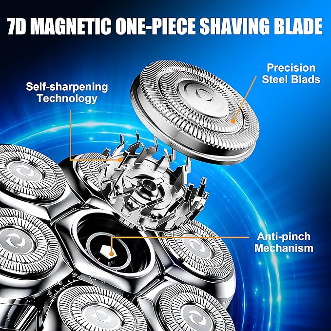 7 Head Magnetic Shaver Head Replacement for SHPAVVER/Wyklaus/Cyruzi Head Shaver Bald Men - Universal Fit for Most Brand Shavers, Head & Face Grooming(Silver/3Pack)