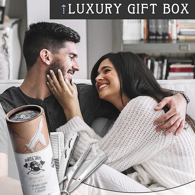 Straight Razor Kit - Complete Straight Razors for Men Kit with Beard Scissors & Metal Comb - Barber Razor for Men - 10 Extra Straight Edge Razor Blades for Shaving - Premium Polished Stainless Steel