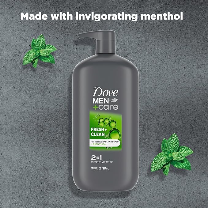 DOVE MEN + CARE 2 in 1 Shampoo and Conditioner Fresh & Clean for Clean Hair Shampoo and Conditioner for Stronger, Healthy Hair Everyday 31 oz