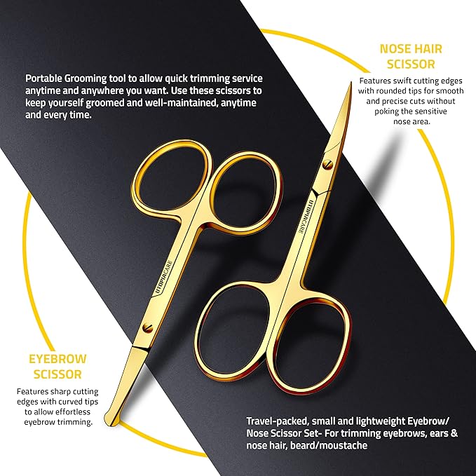 Utopia Care Eyebrow Scissors, Professional Stainless Steel Small Shears for Men and Women, Nose Hair Scissors for Grooming Mustache, Beard, Eyelashes, Ear Hair Trimming, Gold