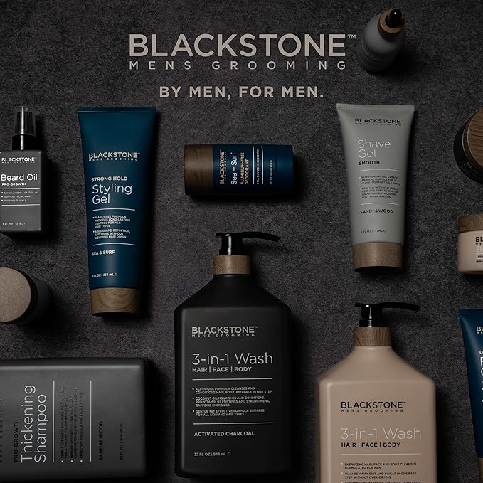 Blackstone Men's Grooming 2-in-1 Facial Scrub & Shave Gel with Hyaluronic Acid and Peppermint - Cleanse & Exfoliate | Hydrates Skin After Shaving | USA Made, Sea & Surf (6 Fl Oz)