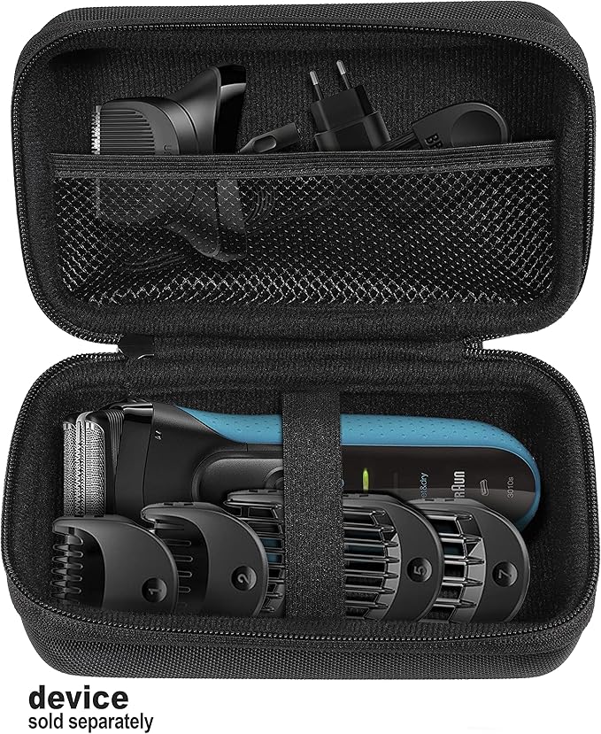 CaseSack Case for Braun Electric Razor for Men, Series 3 3010Bt, 3 310s, Series5 5190cc, Series 7 7865cc, organizer for razor, heads and combs, brush, oil and cord, mesh accessories pocket