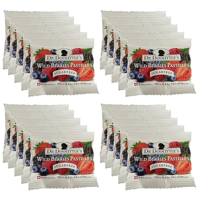 Dr. Doolittle’s Sugar Free Soft Fruit Pastilles for Voice and Throat, Wild Berries Flavor, Travel Size Bag,0.33 ounces approximately 4 Count Package, 20 Pack