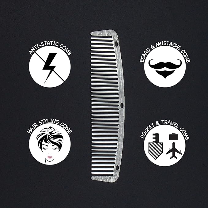 2 Pcs Metal Pocket Combs, Small Comb for Men Women, Mustache Comb Steel Beard Comb, Travel Comb, Easy Take, Wood Grain Design