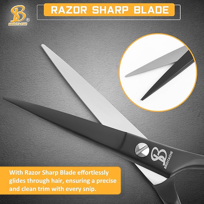 Beard & Mustache Scissors for Men 5”, 2 comb & Beautiful Travel Pouch, Hand forged with Bevel edge For precision, Extremely Sharp Scissor, Trimming scissors
