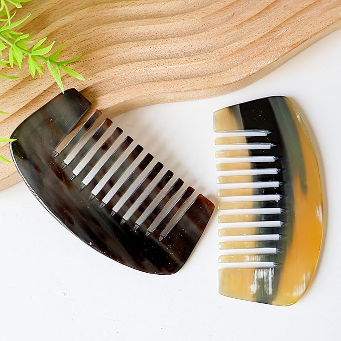 Natural Buffalo Horn Wide Tooth Comb, Ox Horn Anti Static, Buffalo Horn Wide Bone, Pocket and Travel Comb Size for Thick Curly Wavy Hair For Wet and Dry (Wide Comb)