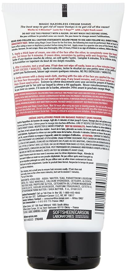 SoftSheen-Carson Magic Razorless Shaving Cream, Hair Removal Cream for Body Hair, Extra Strength Depilatory Cream, Works in 4 Minutes for Coarse Hair, 6 oz (Pack of 2)