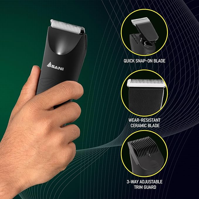 Manscape Body & Groin Hair Trimmer for Men - USB-C Rechargeable Groomer Razor with Ceramic Blade, LED Light, IPX7 Waterproof, Wet/Dry Electric Shaver, For Chest, Back, Hair Care, Balls, Asani Upkeeper