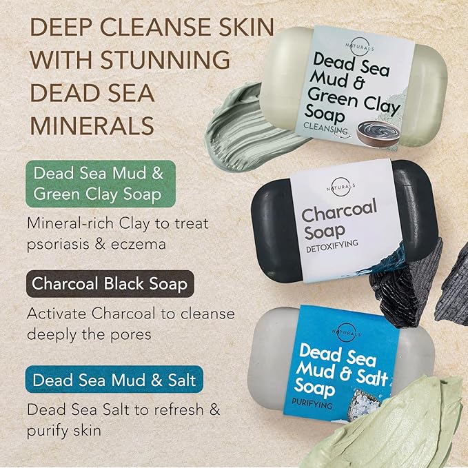 O NATURALS 100% Natural Bar Soap - Gift Set - Organic Ingredients & Essential Oils - Spa Gifts for Women & Men, Body Wash & Face Soap - 6PC Black Soap Collection