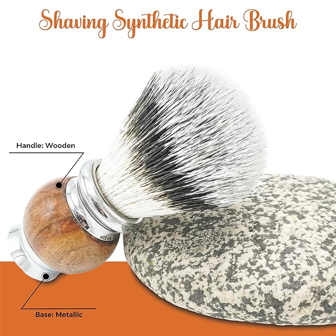Jack Shaver® Men's Shaving Brush for Soap, Luxury Missanda Hardwood and Stainless Steel, Cream or Foam with Classic Synthetic Silvertip Vegan Friendly Badger Bristles Male Grooming Gift