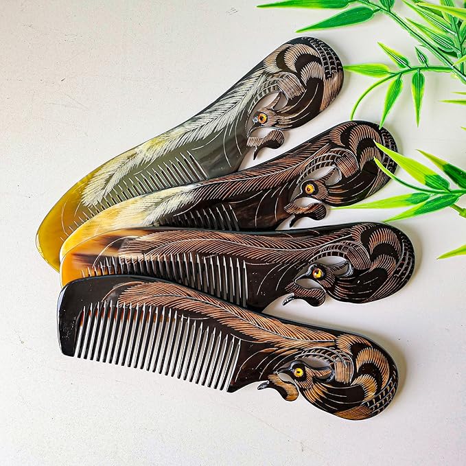 Symbol of Virtue and Grace, Natural Buffalo Horn Comb, Bone Ox Horn Anti Static for Hair, Horn Combs for Women Christmas's Gift (Phoenix)