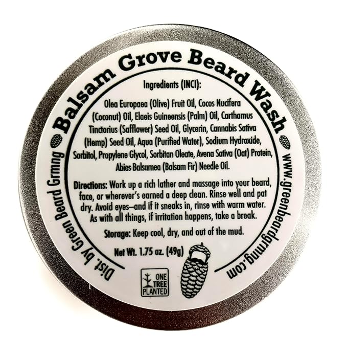 Natural Beard Wash Bar for Men – Solid Shampoo with Olive Oil & Hempseed Oil – Cleans, Softens, and Moisturizes –Beard & Mustache Wash Bar 1.75 Ounce (Pack of 1), Balsam Grove
