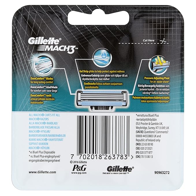 Gillette Mach3 Razor Blades for Men with Stronger-Than-Steel Blades, 8 Refills (Packaging May Vary)