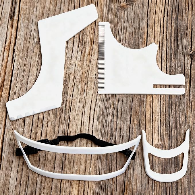 4 Pcs Men's Beard Trimming Tool Reusable Hairline Shaping Tool, Goatee Groomer Portable Plastic Template Set for Hair and Beard (White)