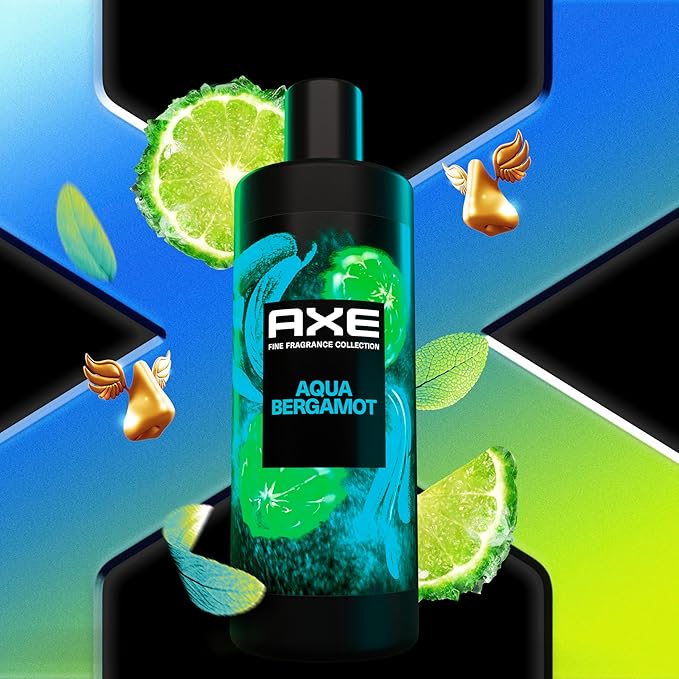 AXE Fine Fragrance Collection Body Wash For Men Aqua Bergamot 12h Refreshing Scent Shower Gel Infused with Bergamot, Sage, and Juniper Essential Oils 18 oz